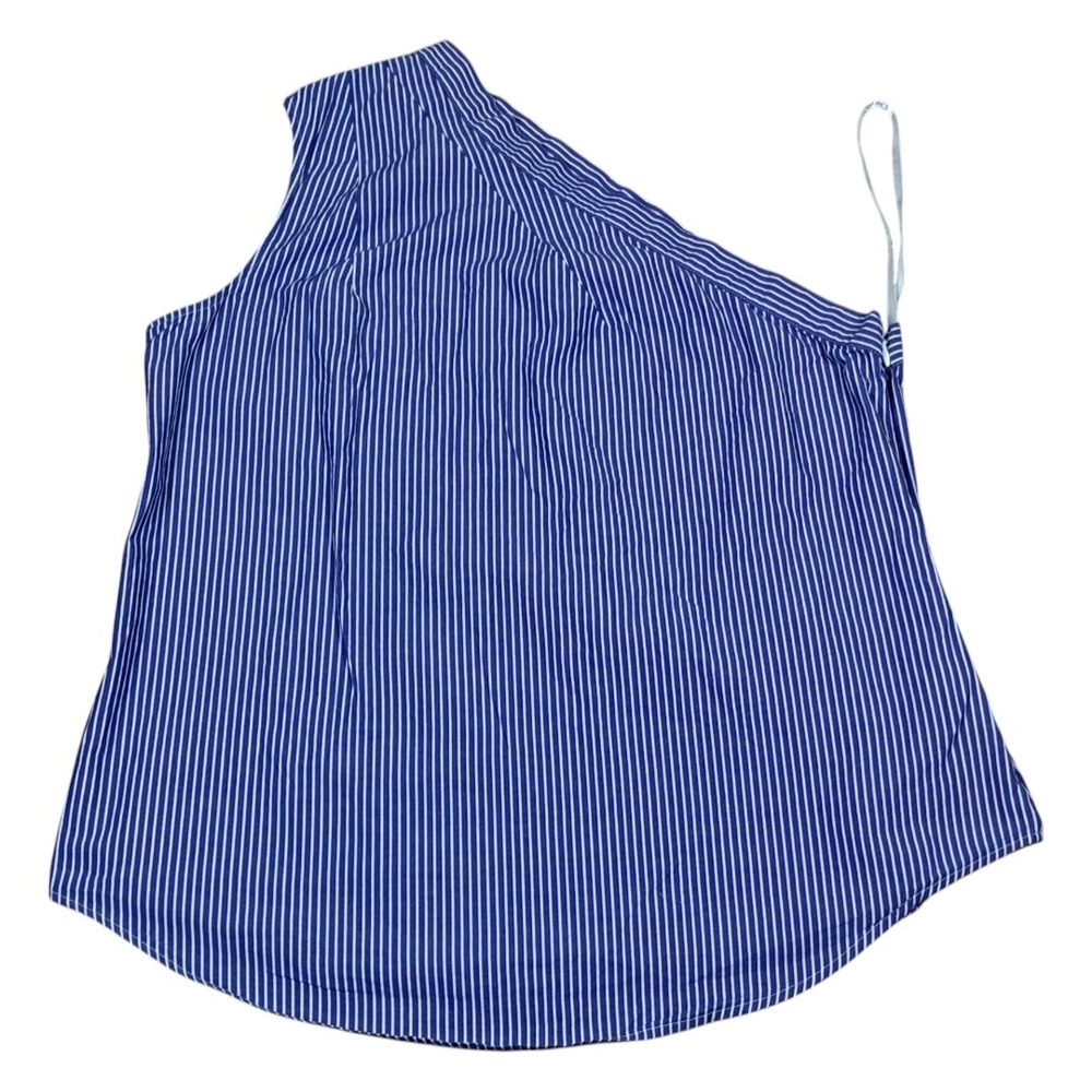 Banana Republic One Shoulder Striped Top 100% Cotton Blue White Coastal Chic L